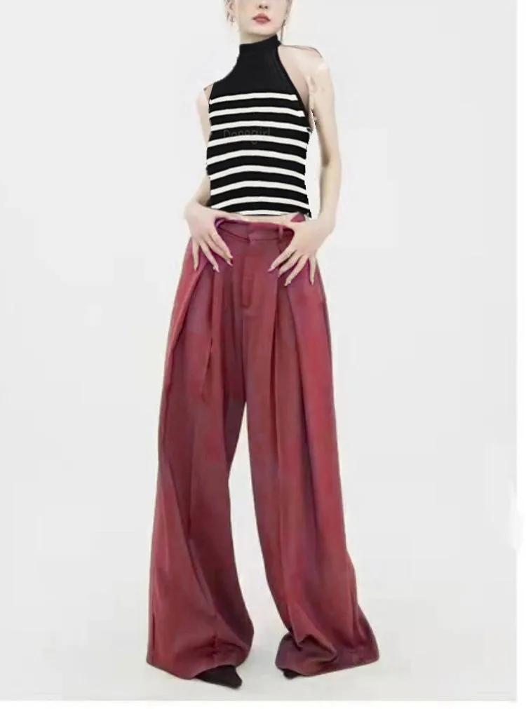 Summer Casual Office Wear Sets Classic Stripe Tank Top and Trendy Loose Khaki Pant Sets