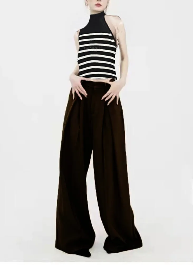 Summer Casual Office Wear Sets Classic Stripe Tank Top and Trendy Loose Khaki Pant Sets
