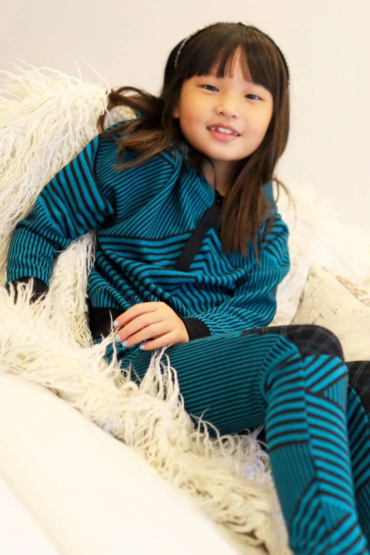 Teal and Black Stripe Brit Wit  Sweatshirt Top - Girls