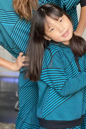 Teal and Black Stripe Brit Wit  Sweatshirt Top - Girls