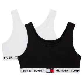Tommy Hilfiger Girls 2 Pack Organic Cotton Repeat Logo Bralette - White/Black