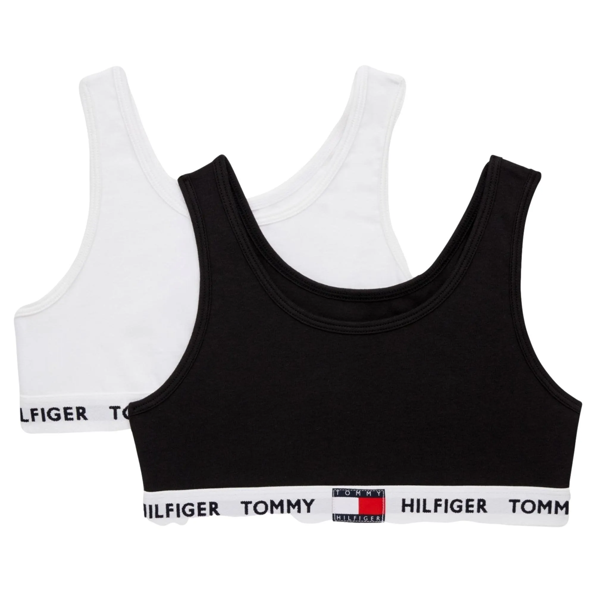 Tommy Hilfiger Girls 2 Pack Organic Cotton Repeat Logo Bralette - White/Black