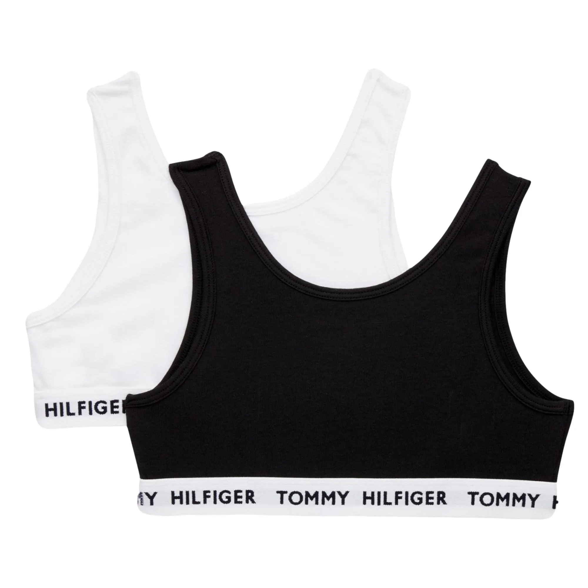 Tommy Hilfiger Girls 2 Pack Organic Cotton Repeat Logo Bralette - White/Black