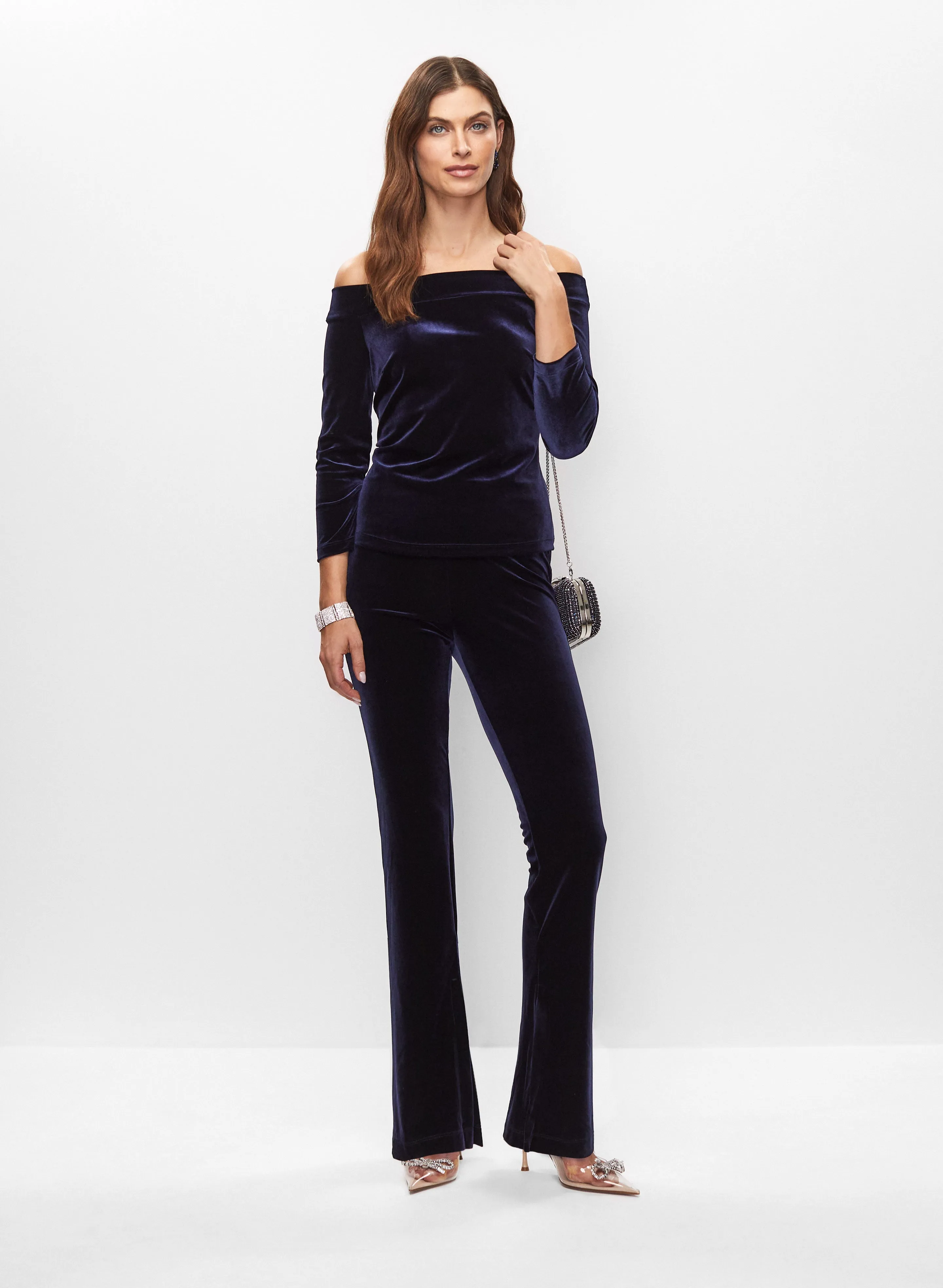 Velour Flare Leg Pull-On Pants