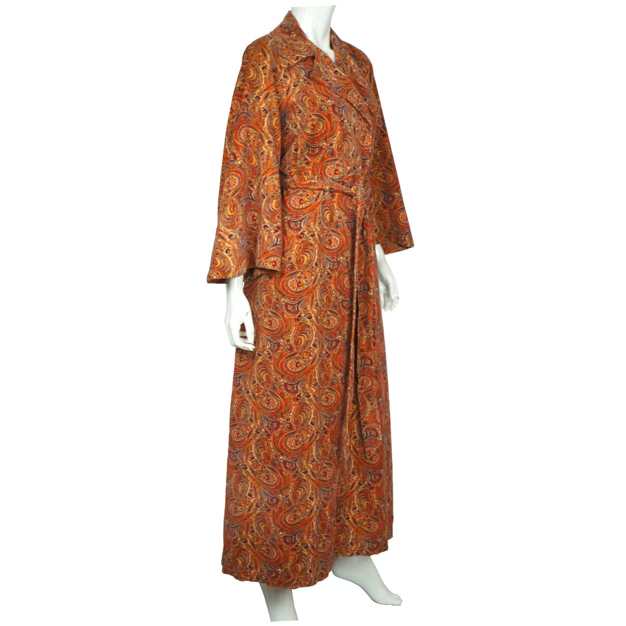 Vintage 1960s Paisley Velvet Dressing Gown Liberty Print Fabric Ladies Size M
