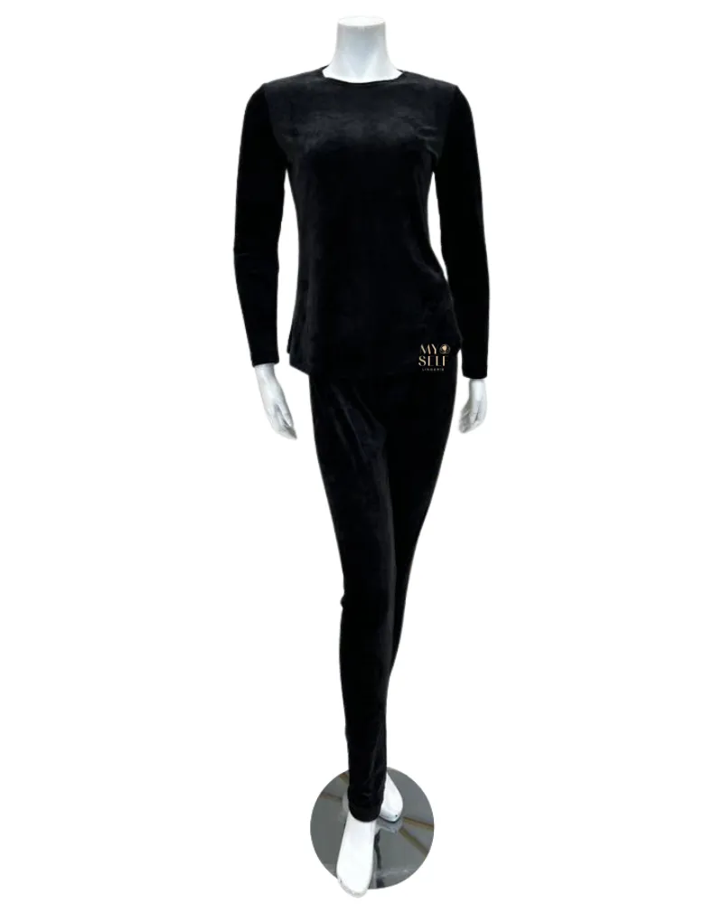 VLPJ-BLK Black Velour Pajamas Set