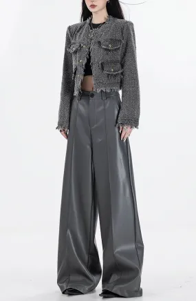 Wide Leg Single-Pleat Faux Leather Pants