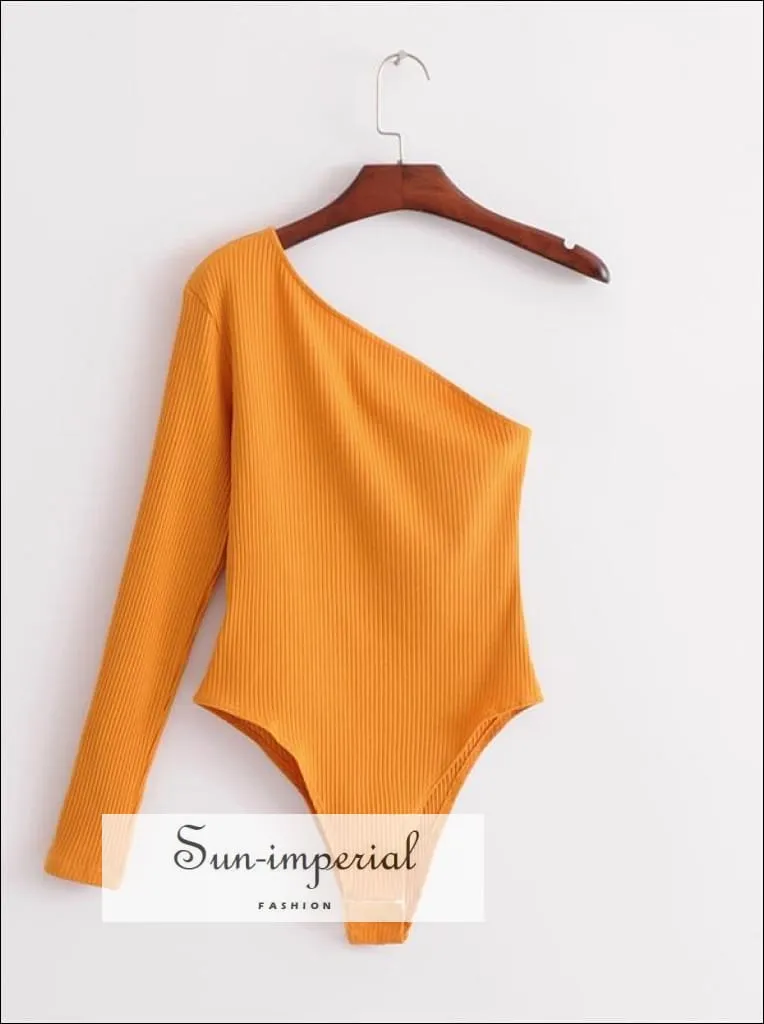Women One Shoulder Ribbed Bodysuit