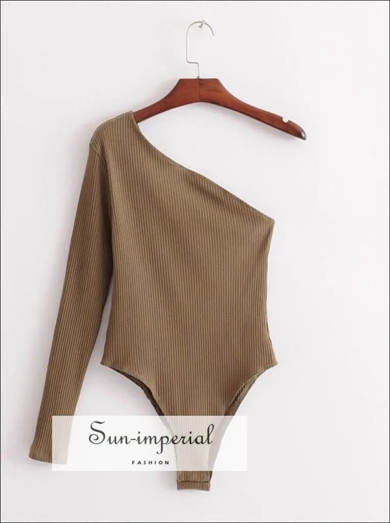 Women One Shoulder Ribbed Bodysuit