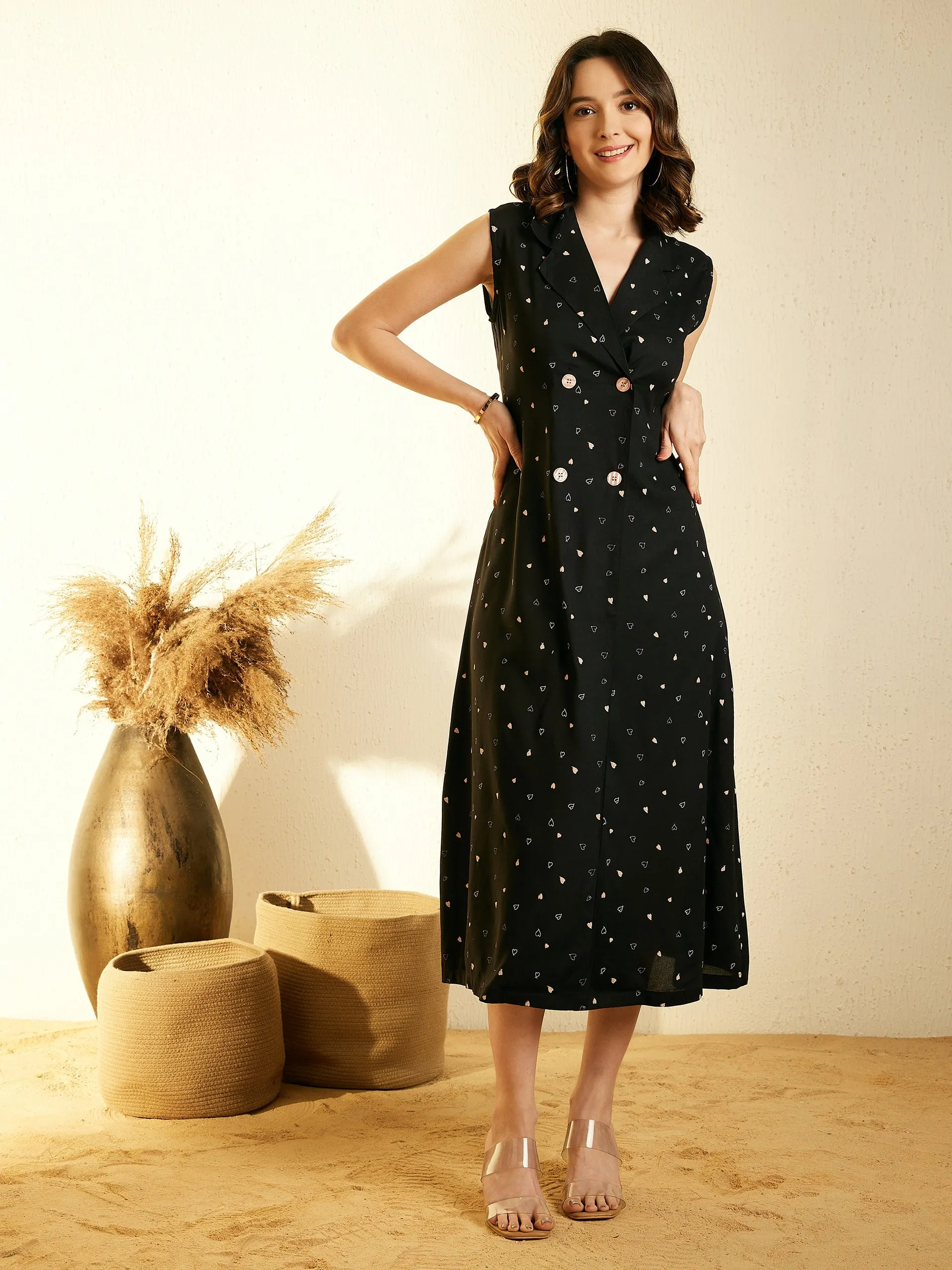 Women's Black Cotton Chambray Solid Dress - Stylestone