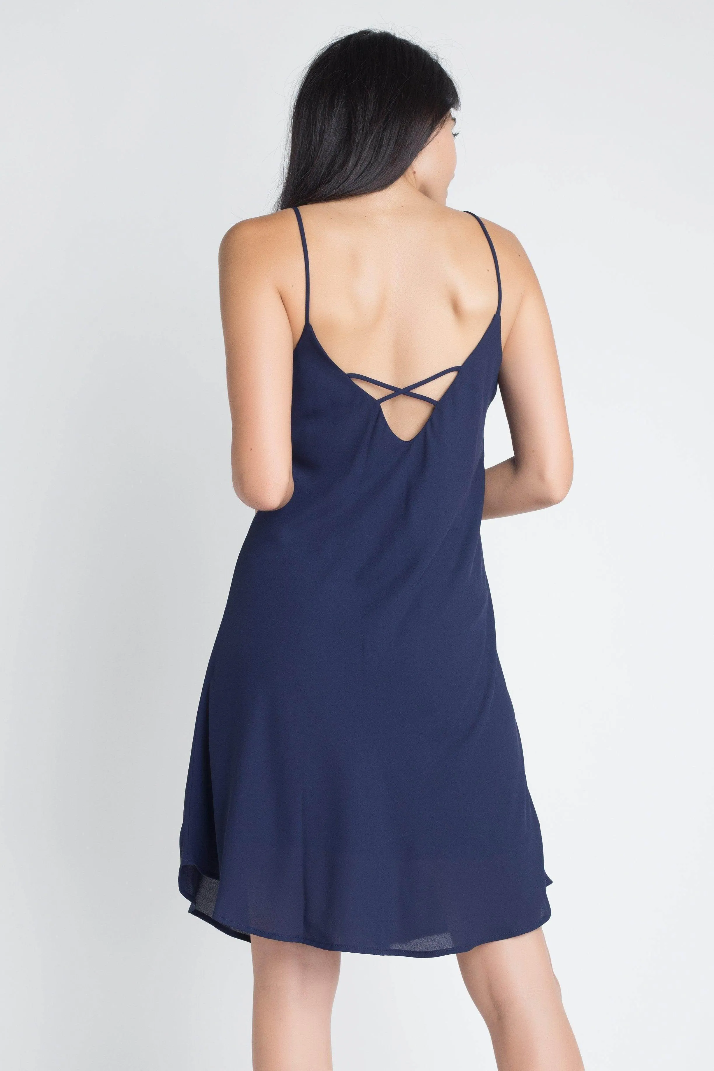 Womens Navy Blue Sleeveless Flowy Dress Spaghetti Straps
