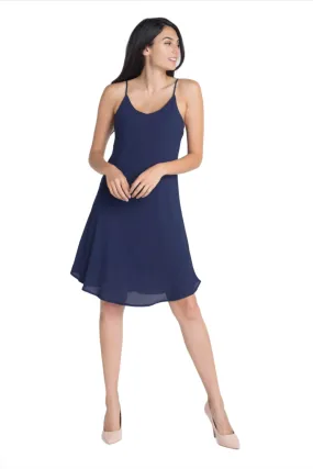 Womens Navy Blue Sleeveless Flowy Dress Spaghetti Straps