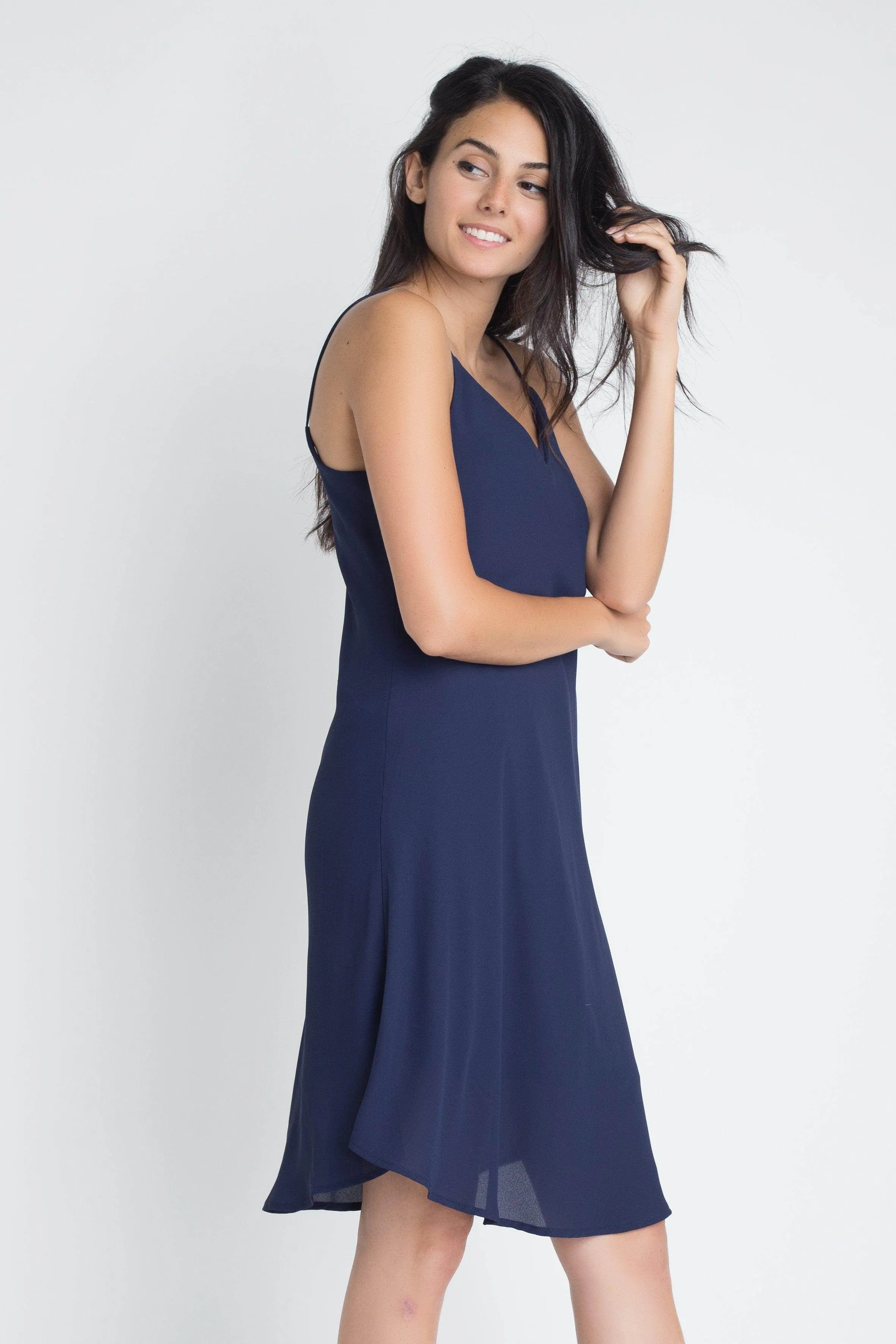 Womens Navy Blue Sleeveless Flowy Dress Spaghetti Straps