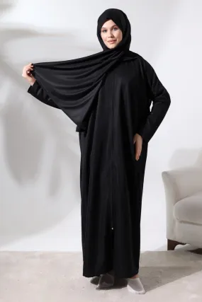 Women's One Piece Zippered Prayer Dress with Headscarf Black