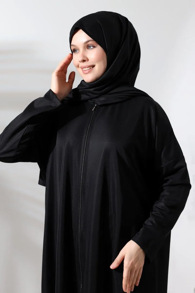 Women's One Piece Zippered Prayer Dress with Headscarf Black