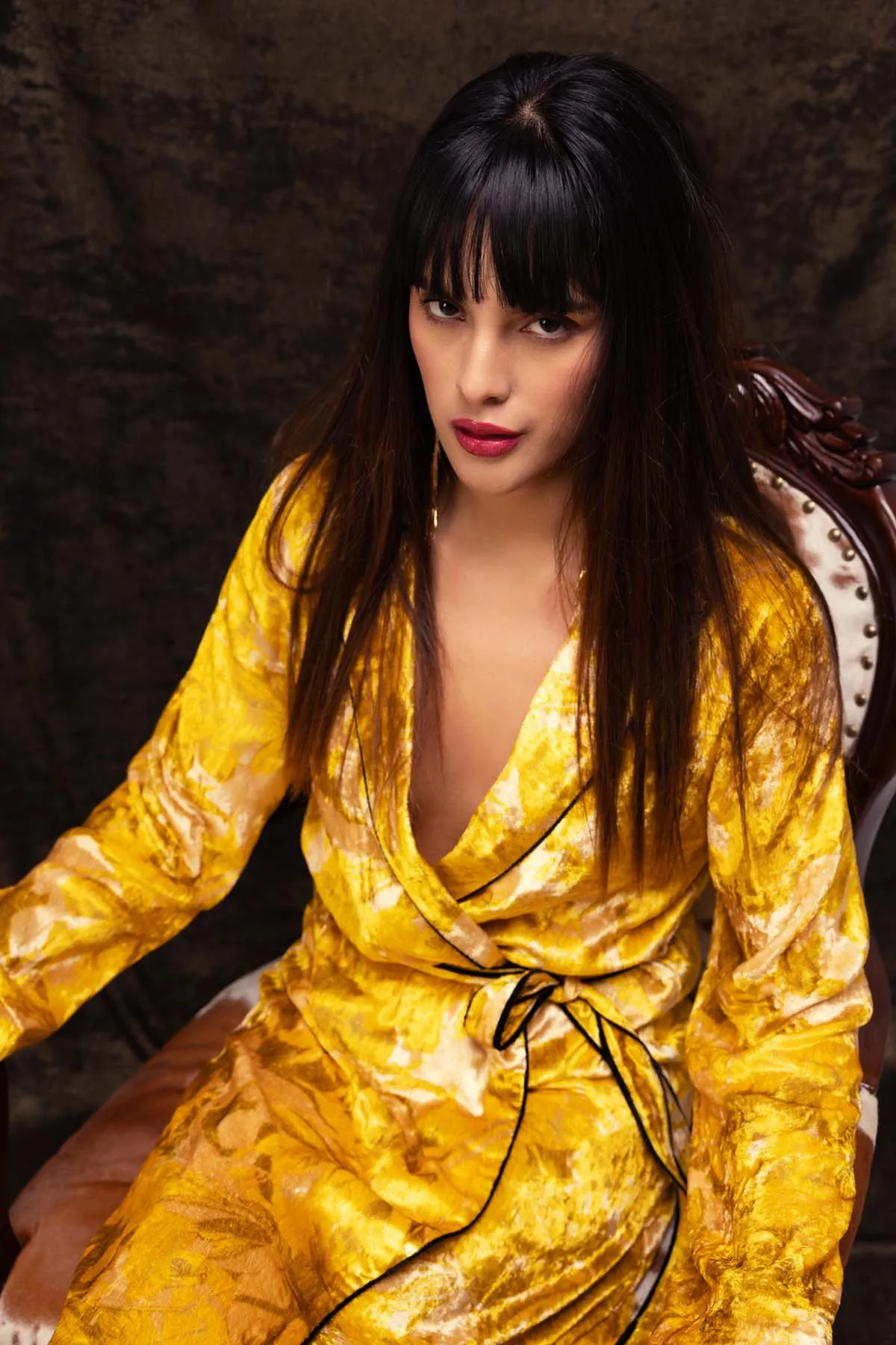 Yellow Abstract Robe Dress