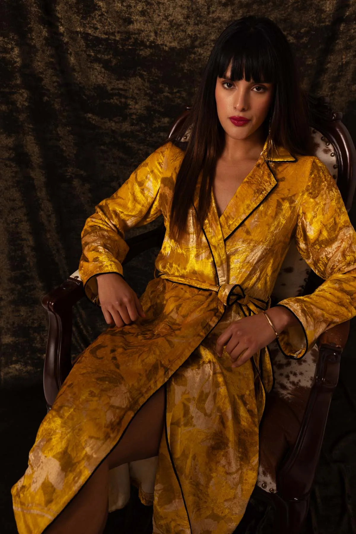 Yellow Abstract Robe Dress