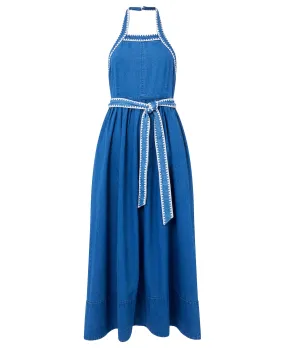 Zaves Chambray Halter Neck Dress - Vintage Blue