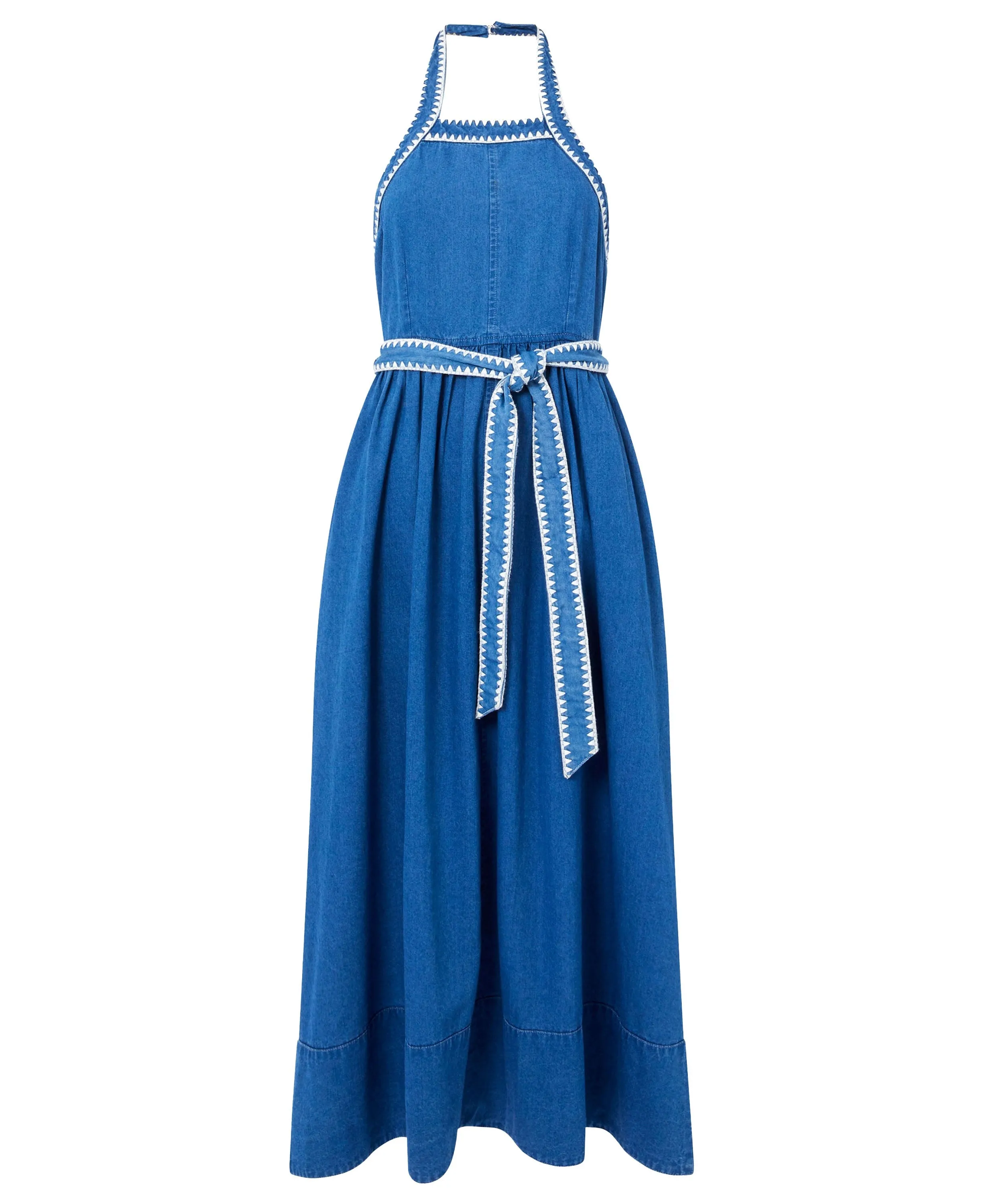 Zaves Chambray Halter Neck Dress - Vintage Blue