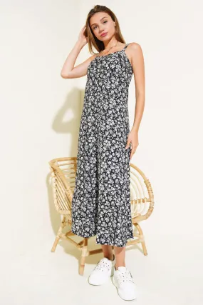 Zippered Collar Strap Dress - Black