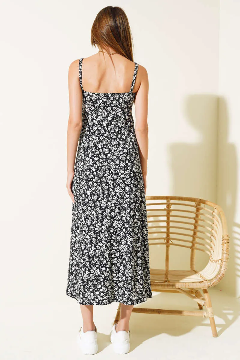 Zippered Collar Strap Dress - Black